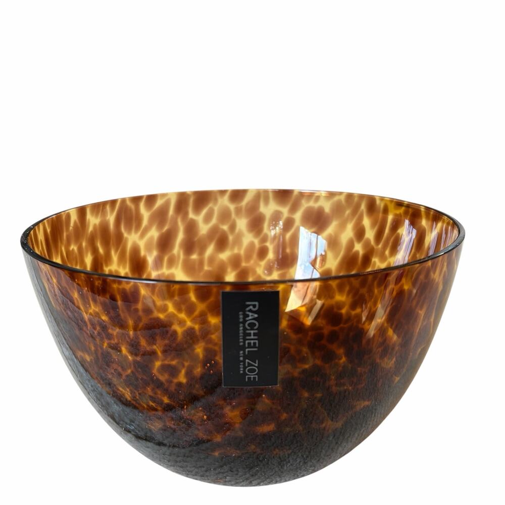 Rachel Zoe Leopard Glass Serving Bowl 8in Exotic Tortoise Shell Serveware NEW